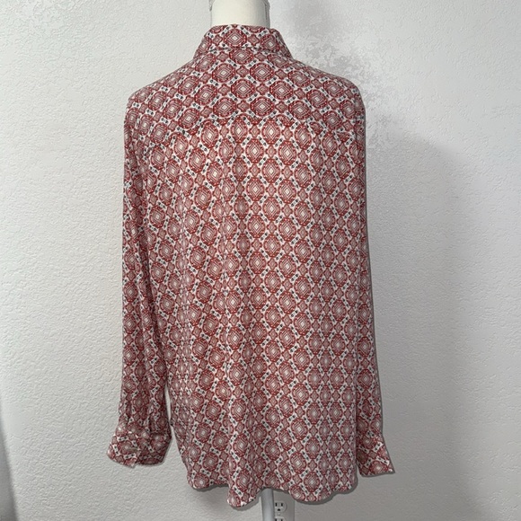 FOXCROFT Red and White Patterned Button Down Shirt - Picture 3 of 7